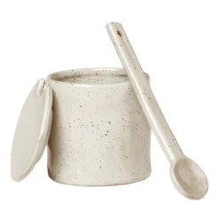 Ferm LIVING Flow Jam Jar With Spoon, Off - White Speckle