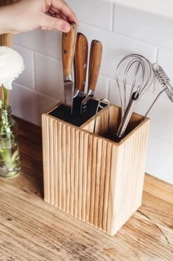 Heirol Woody Knife Block/utensil Holder, Ash -Kitchencia Shop veitsitukki valinelokerolla 175 x 115 x 22 cm